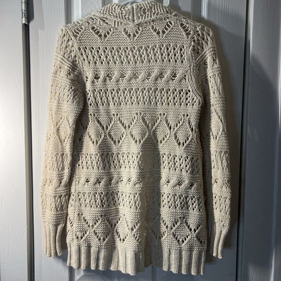 Lucky Brand Women’s Crochet Knit Cardigan Sweater Beige Cotton Blend S - Picture 8 of 14